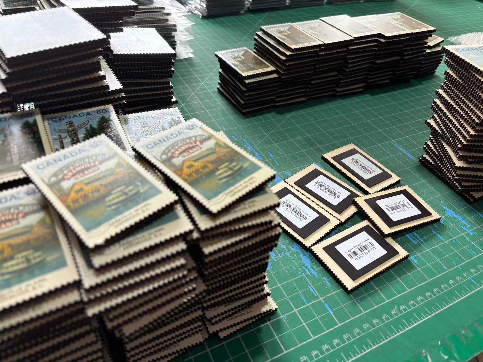 Custom stamp souvenir magnets packaged in OPP bags retail-ready to ship