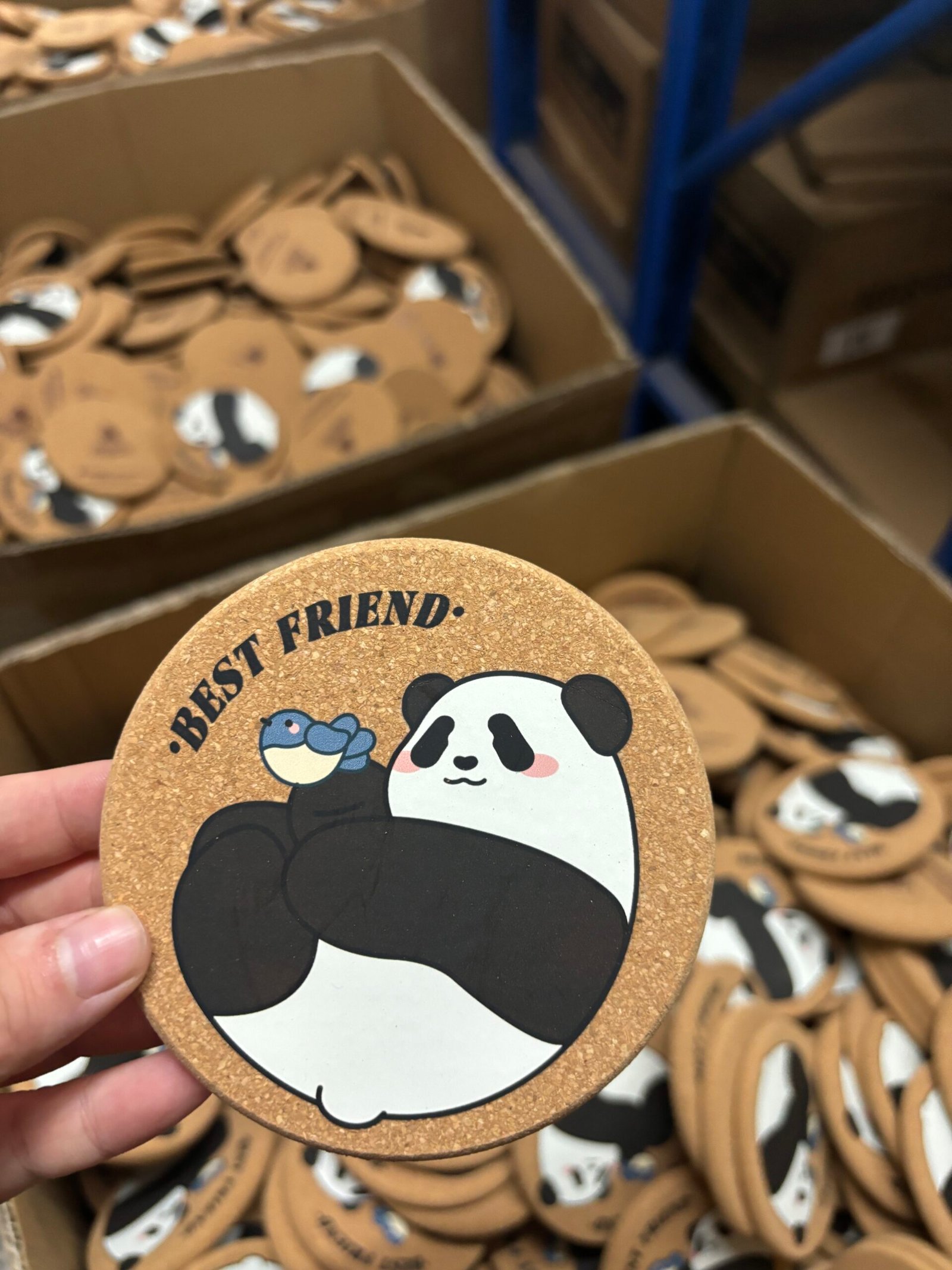 QC inspection of finished cork coaster in Guangzhou factory