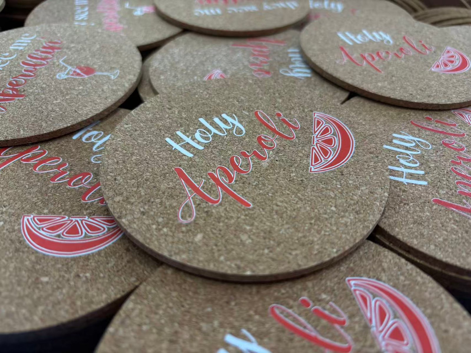 Packed and ready cork coasters in factory warehouse