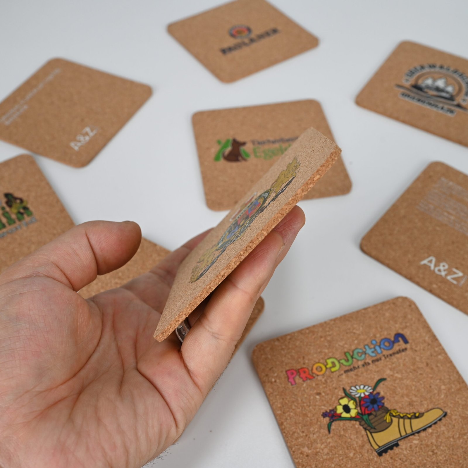 Round cork coaster in kraft gift box with circular display window