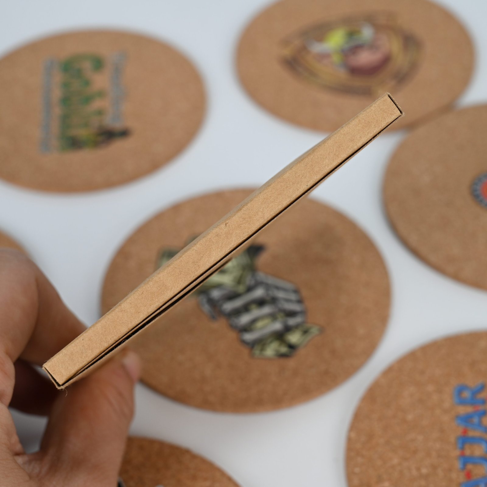 Back of cork coaster showing double-sided custom branding