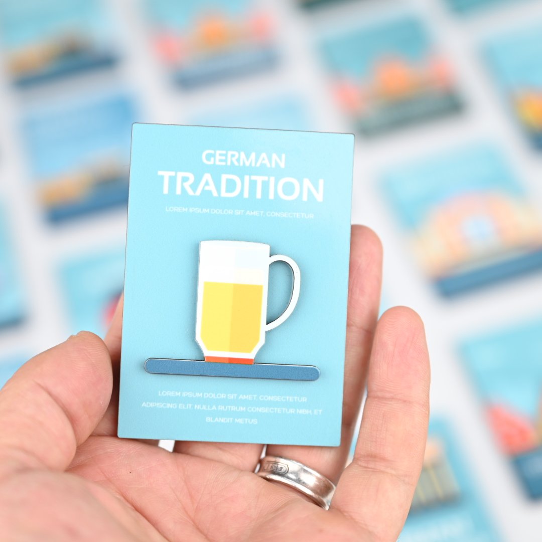 Multiple custom designs arranged showing souvenir magnet customization possibilities