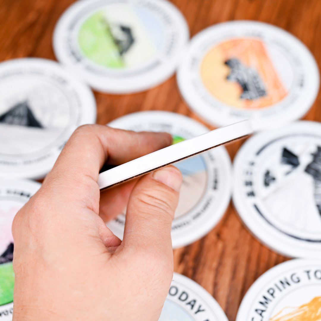 Ceramic coaster side profile showing thickness