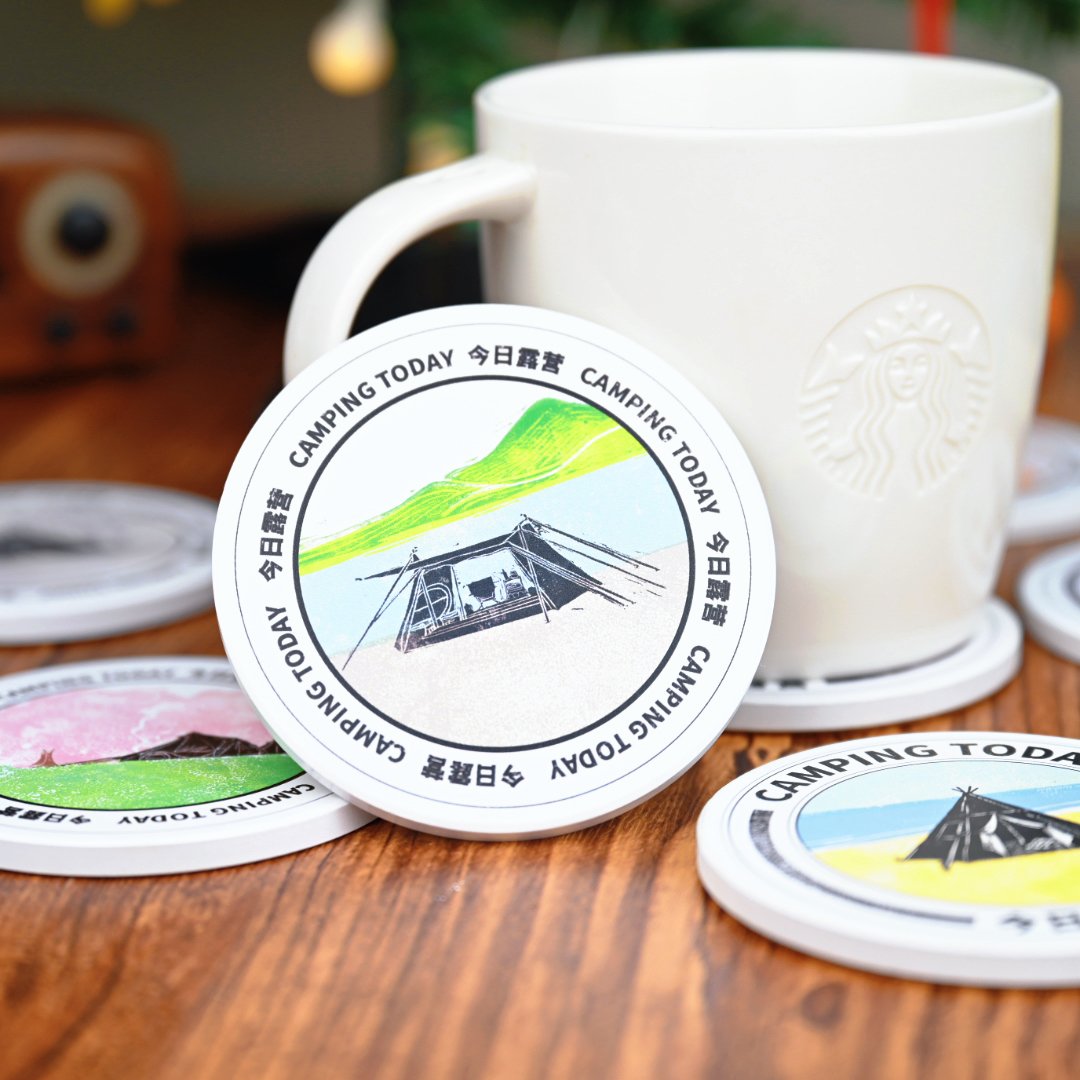 Ceramic coaster with mug lifestyle scene