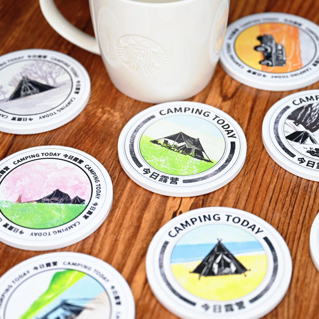 Ceramic coaster with coffee mug lifestyle photo
