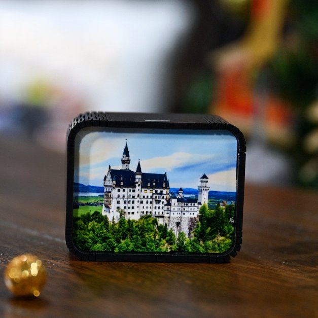 Custom music box front panel close-up with vibrant full-color sublimation print quality detail